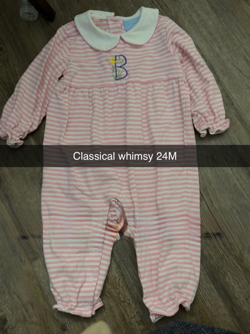 Classical Whimsy Pink Striped with letter “B”